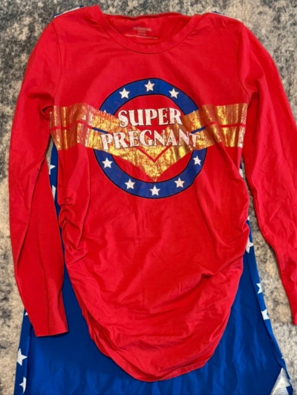 Motherhood Red & Blue "Super Pregnant" Maternity Costume Top